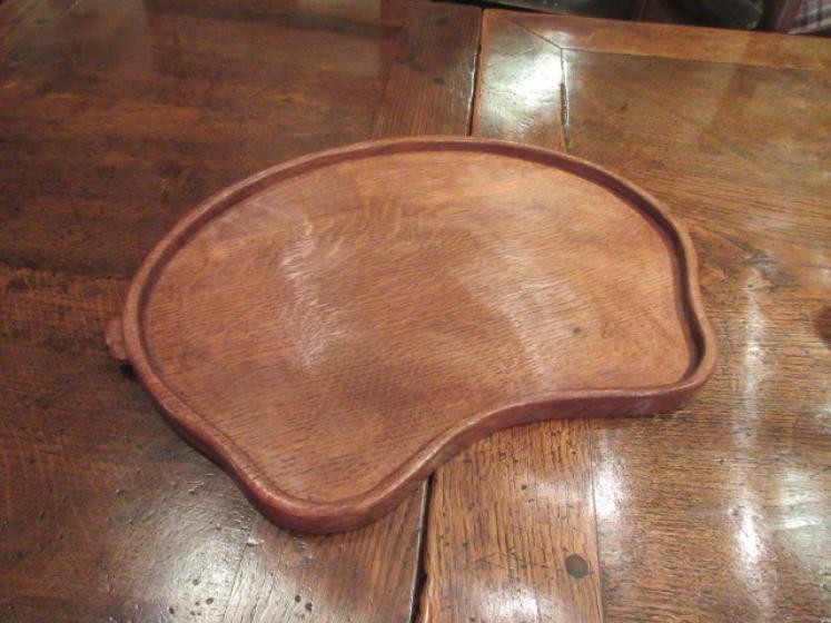 Early Mouseman Adzed Oak Kidney Shaped Tray - Image 1