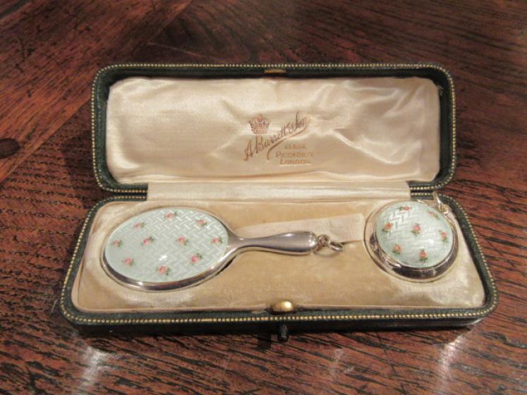 Fine Edwardian Period Silver & Enamel Rouge Pot & Mirror Set - Image 1