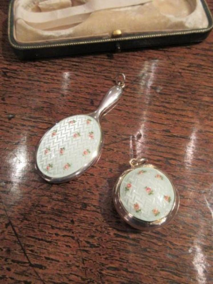 Fine Edwardian Period Silver & Enamel Rouge Pot & Mirror Set - Image 3