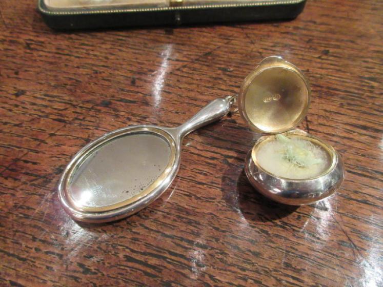 Fine Edwardian Period Silver & Enamel Rouge Pot & Mirror Set - Image 4