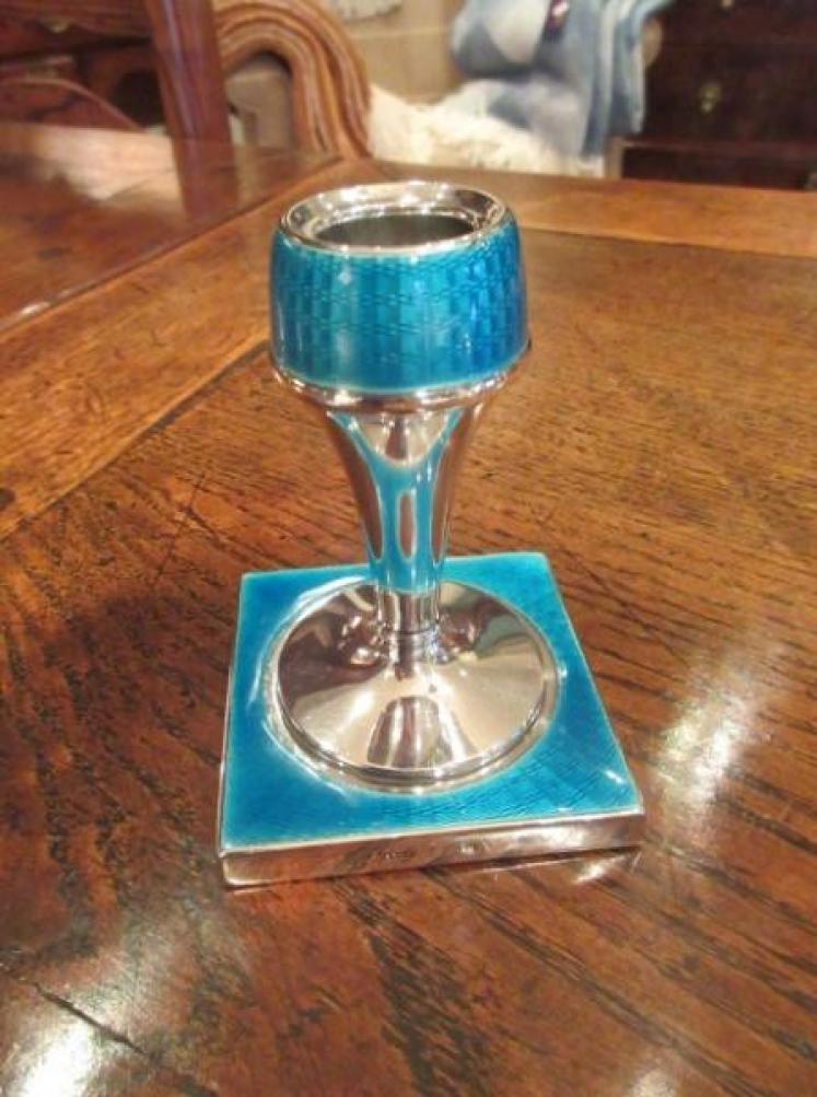 Pair of George V Period Silver & Enamel Candlesticks - Image 2