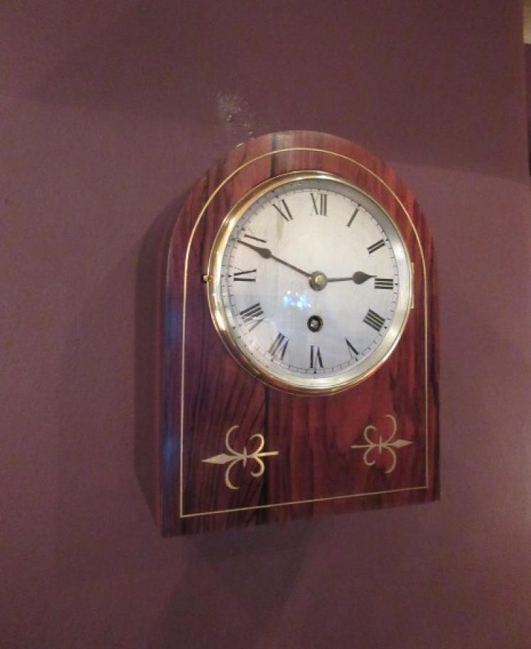 Late 19th Century Rosewood Inlaid Library Wall Clock - Image 1