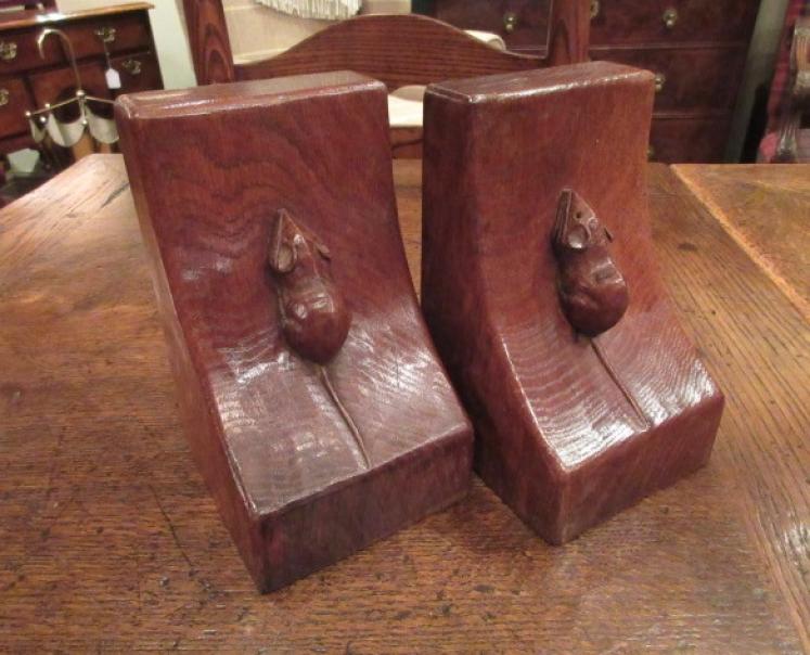 Early Pair of Mouseman Adzed Oak Bookends.c.1940 - Image 1