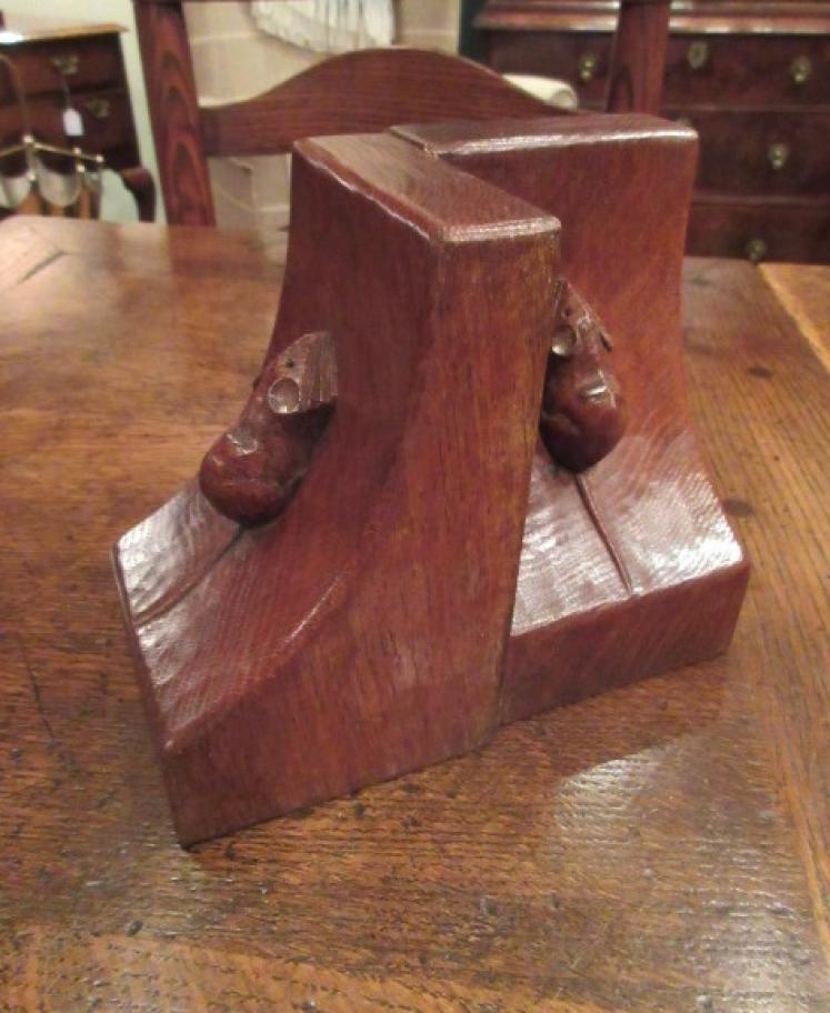 Early Pair of Mouseman Adzed Oak Bookends.c.1940 - Image 3