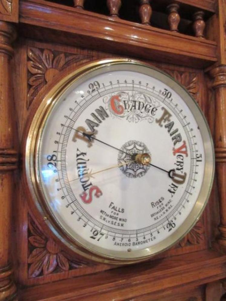 Superb Mid Victorian Polished Oak Hall Barometer - Image 2