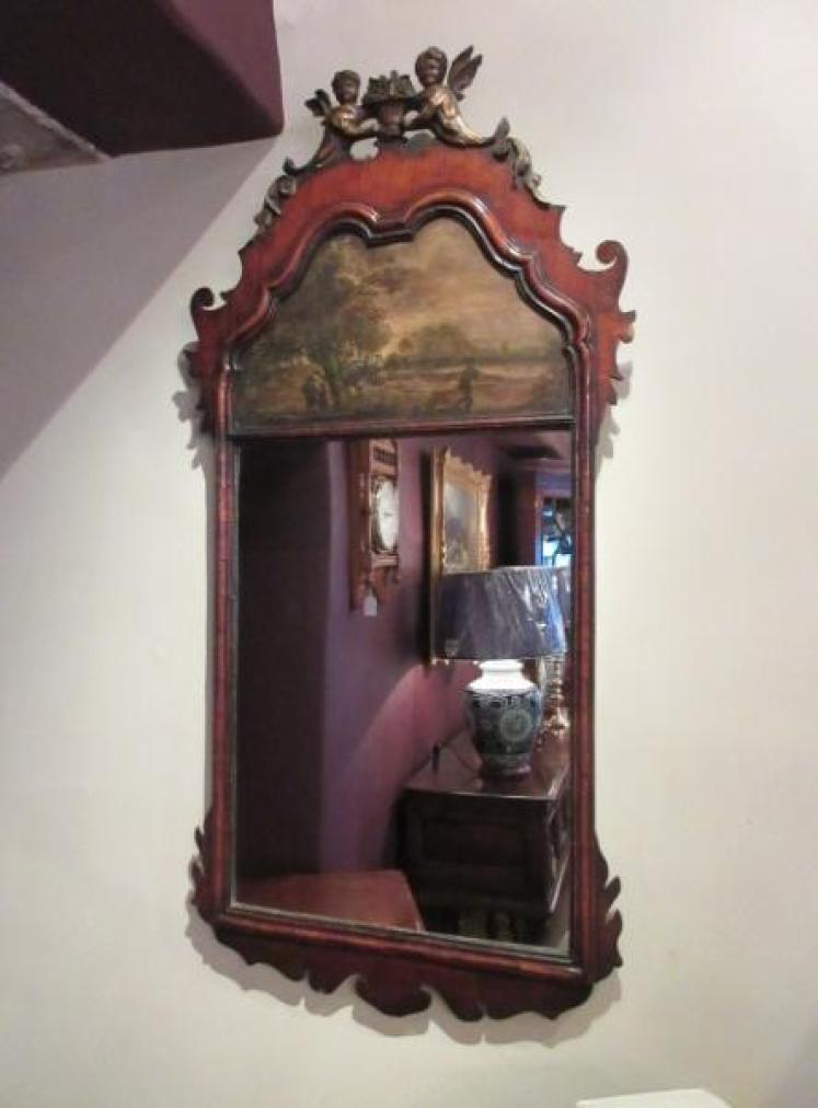 Early Victorian Mahogany Painted Panel Wall Mirror - Image 1