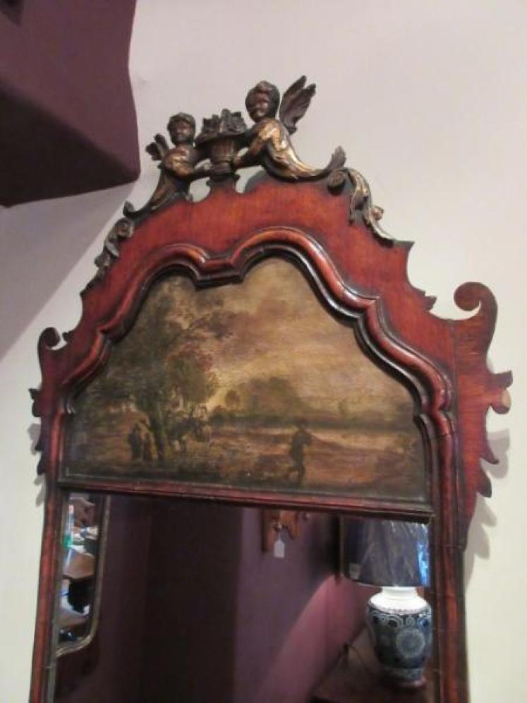 Early Victorian Mahogany Painted Panel Wall Mirror - Image 2
