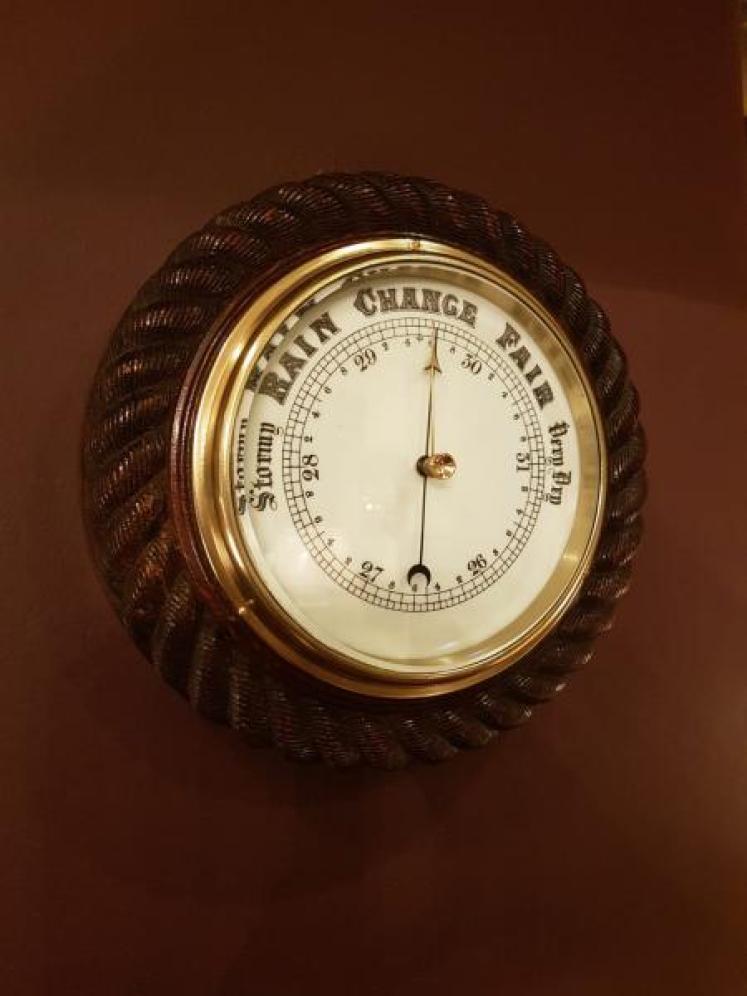 Carved Oak Rope Edge Ships Barometer - Image 1