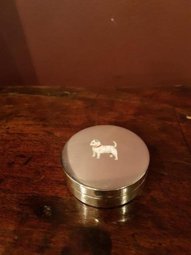 George V Period Silver & Terrier Enamel Pill Box - Image 1