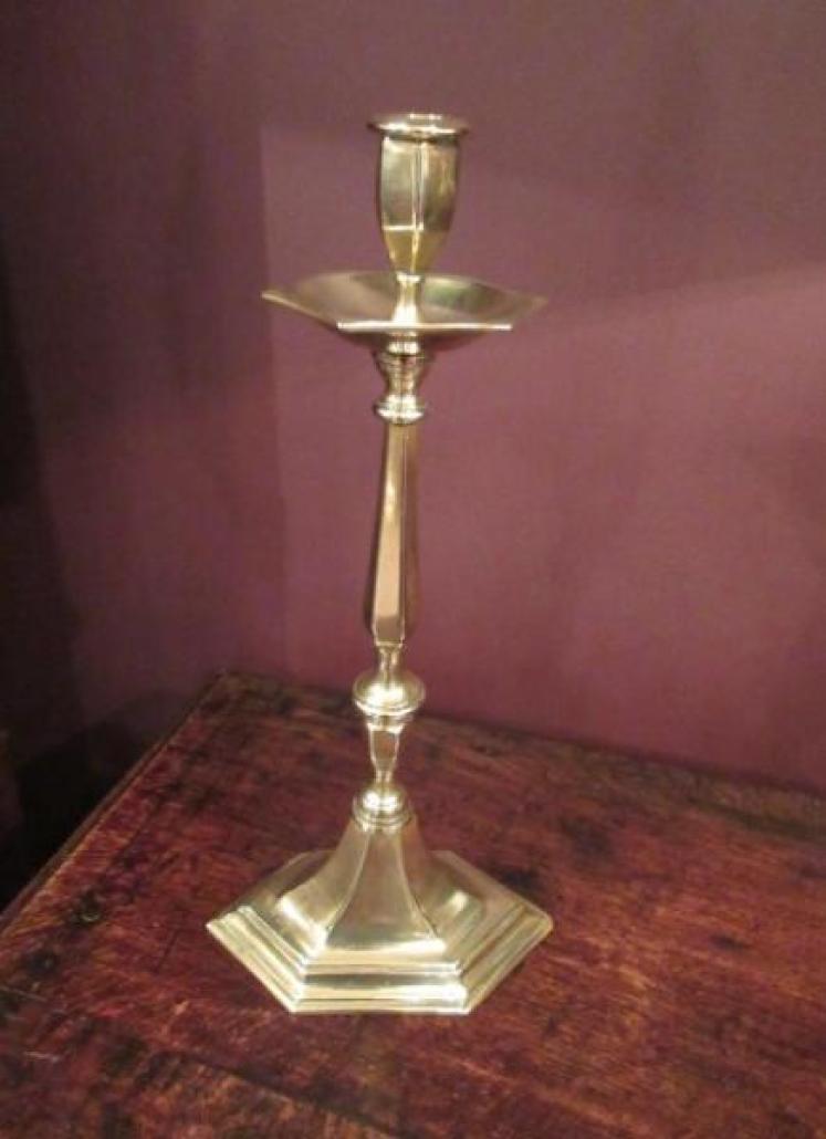 Pair of Mid Victorian Hexagonal Base Brass Candlesticks - Image 2