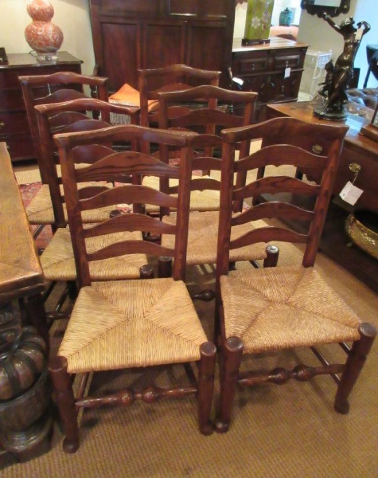 Set of Six 19th century Ash Rush Seated Chairs - Image 5