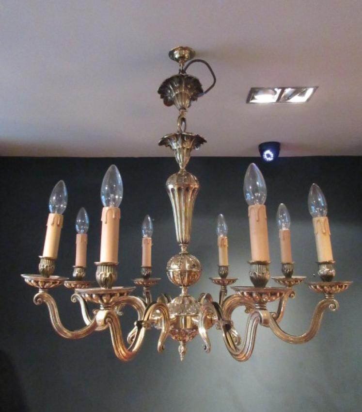 Edwardian Period Cast Brass Eight Arm Chandelier - Image 1