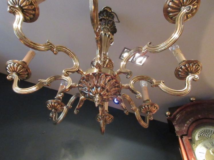 Edwardian Period Cast Brass Eight Arm Chandelier - Image 2