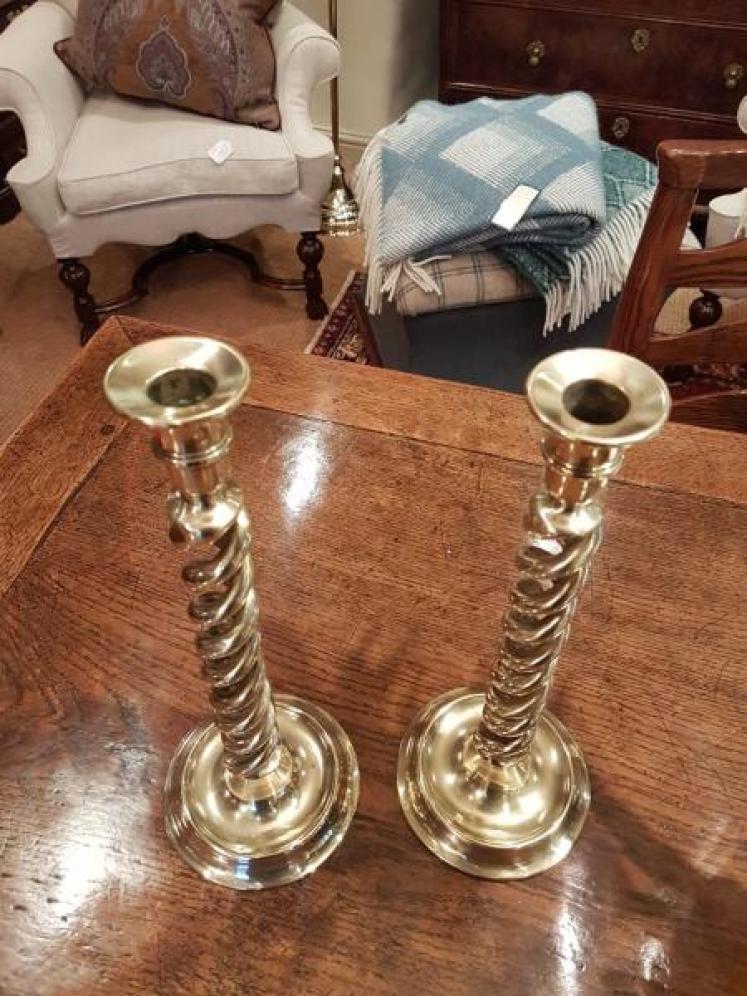 Pair of Victorian Cast Brass Barley Twist Candlesticks - Image 2