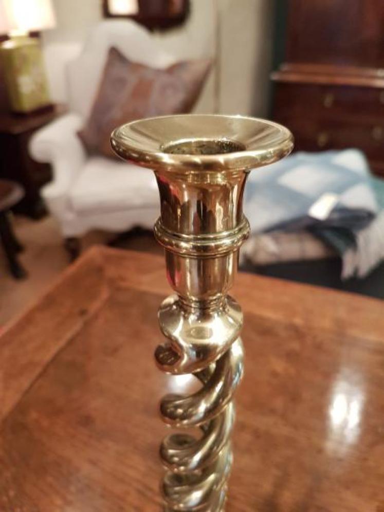 Pair of Victorian Cast Brass Barley Twist Candlesticks - Image 3