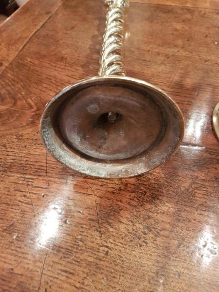 Pair of Victorian Cast Brass Barley Twist Candlesticks - Image 4