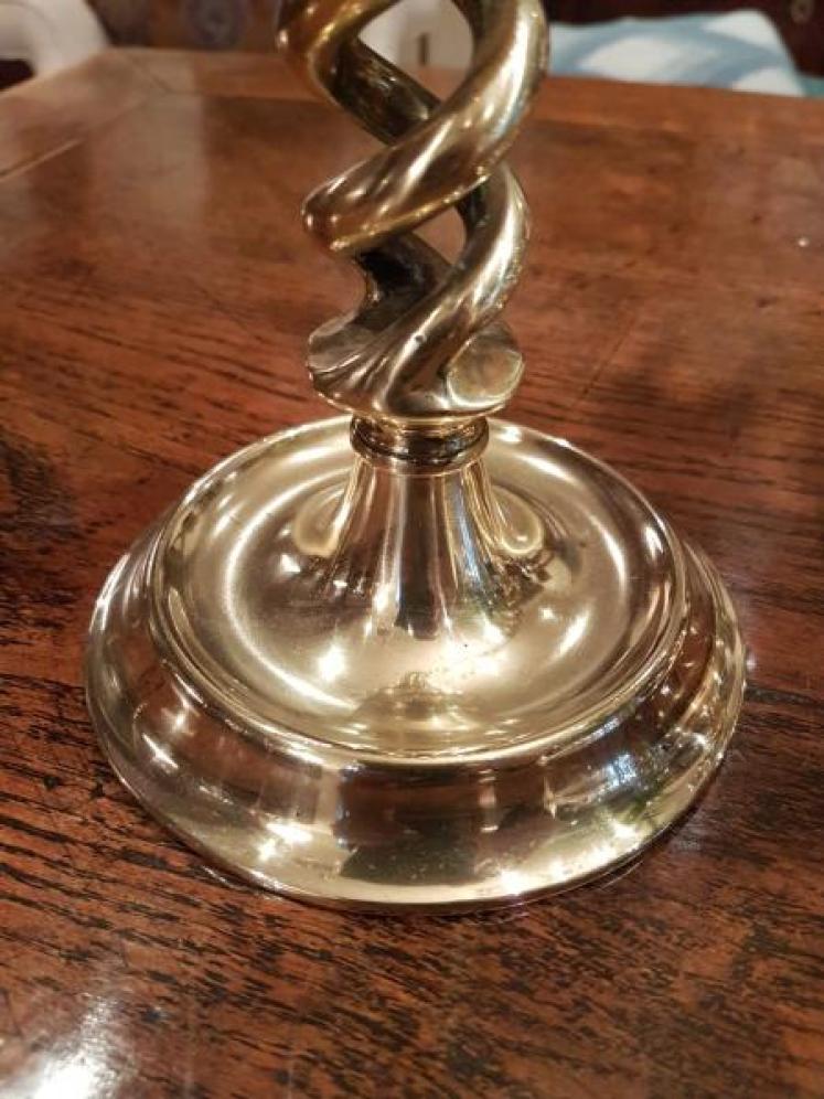 Pair of Victorian Cast Brass Barley Twist Candlesticks - Image 5