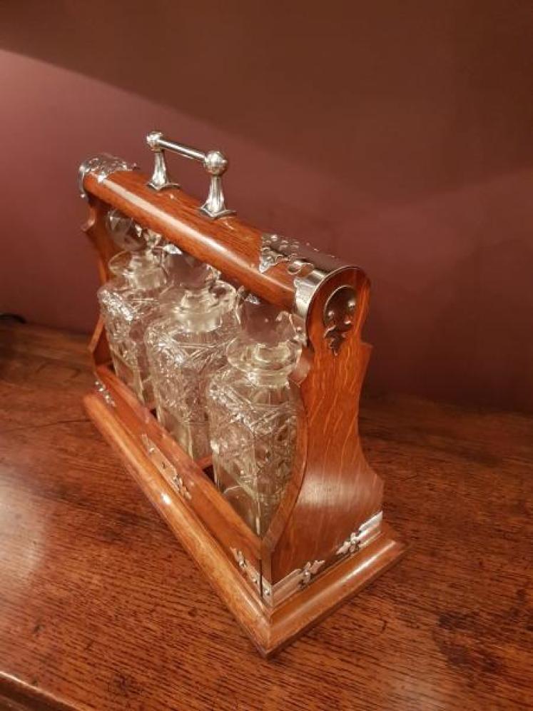 Victorian Oak Three Bottle Tantalus - Image 5