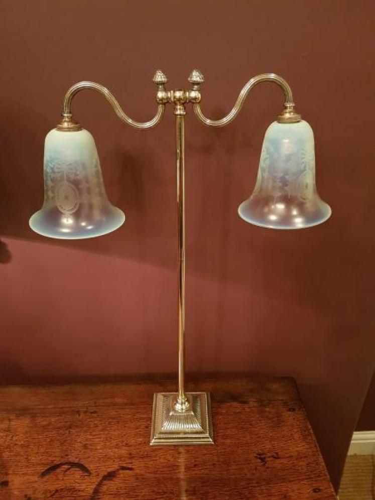 Edwardian Brass Twin Arm Table Lamp - Image 1