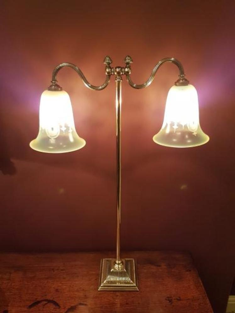 Edwardian Brass Twin Arm Table Lamp - Image 4