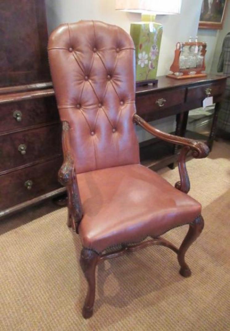 Late 19th Century Walnut & Leather Open Armchair - Image 1