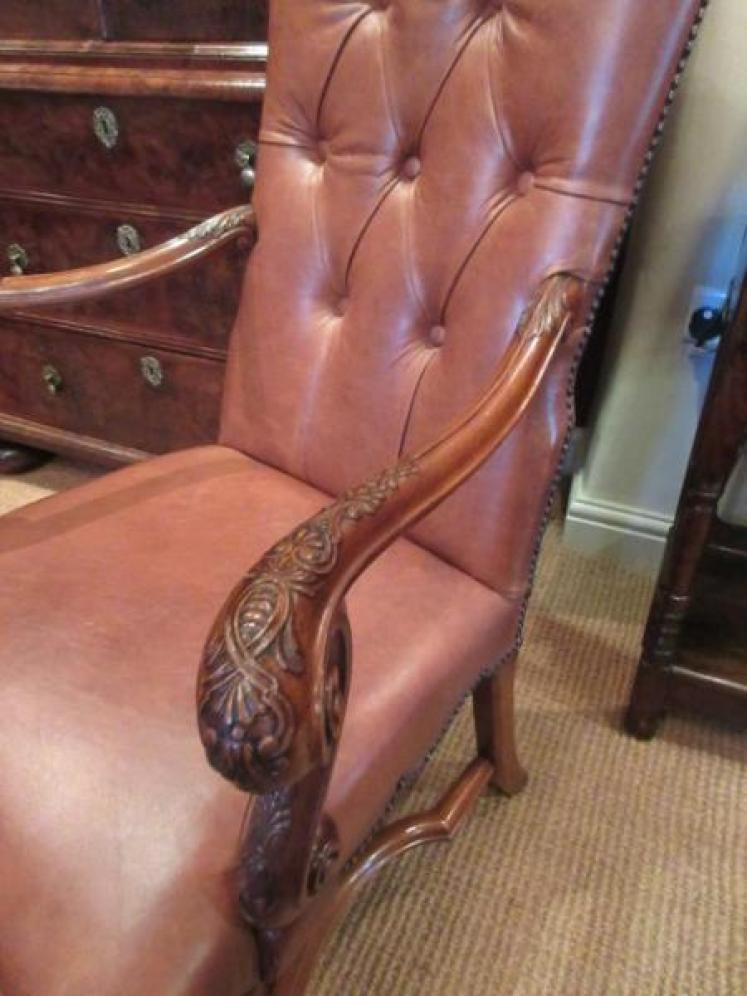 Late 19th Century Walnut & Leather Open Armchair - Image 2