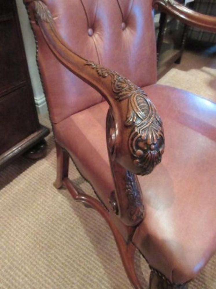 Late 19th Century Walnut & Leather Open Armchair - Image 4