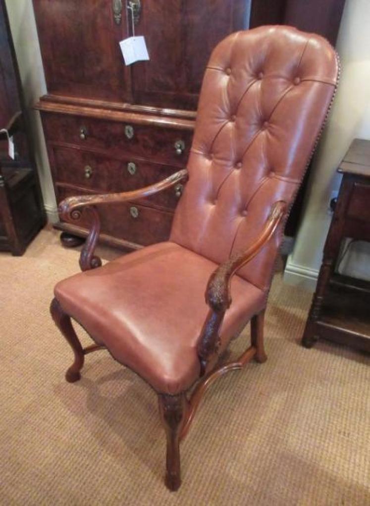 Late 19th Century Walnut & Leather Open Armchair - Image 5