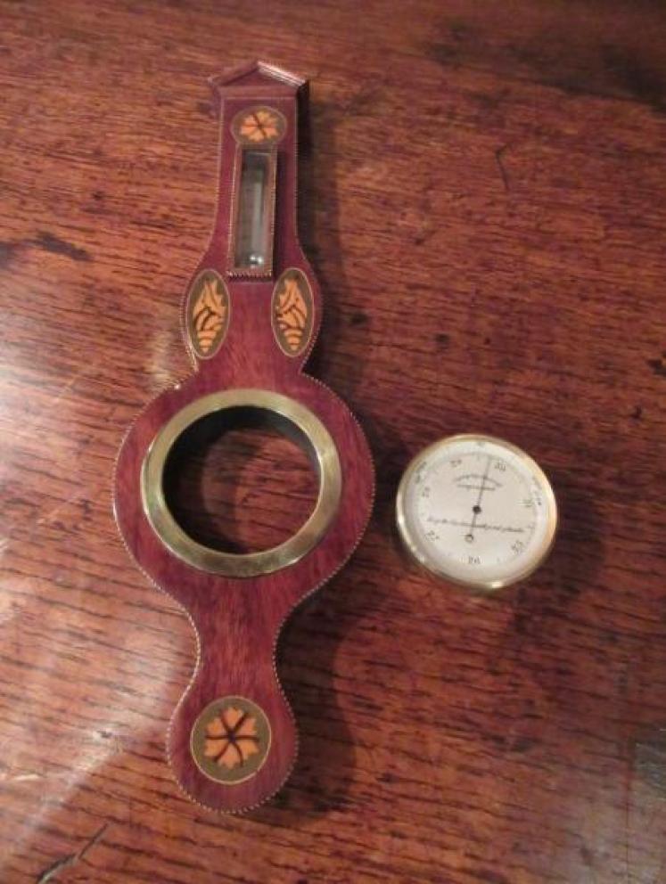 Superb Victorian Sheraton Inlaid Miniature Banjo Barometer - Image 4