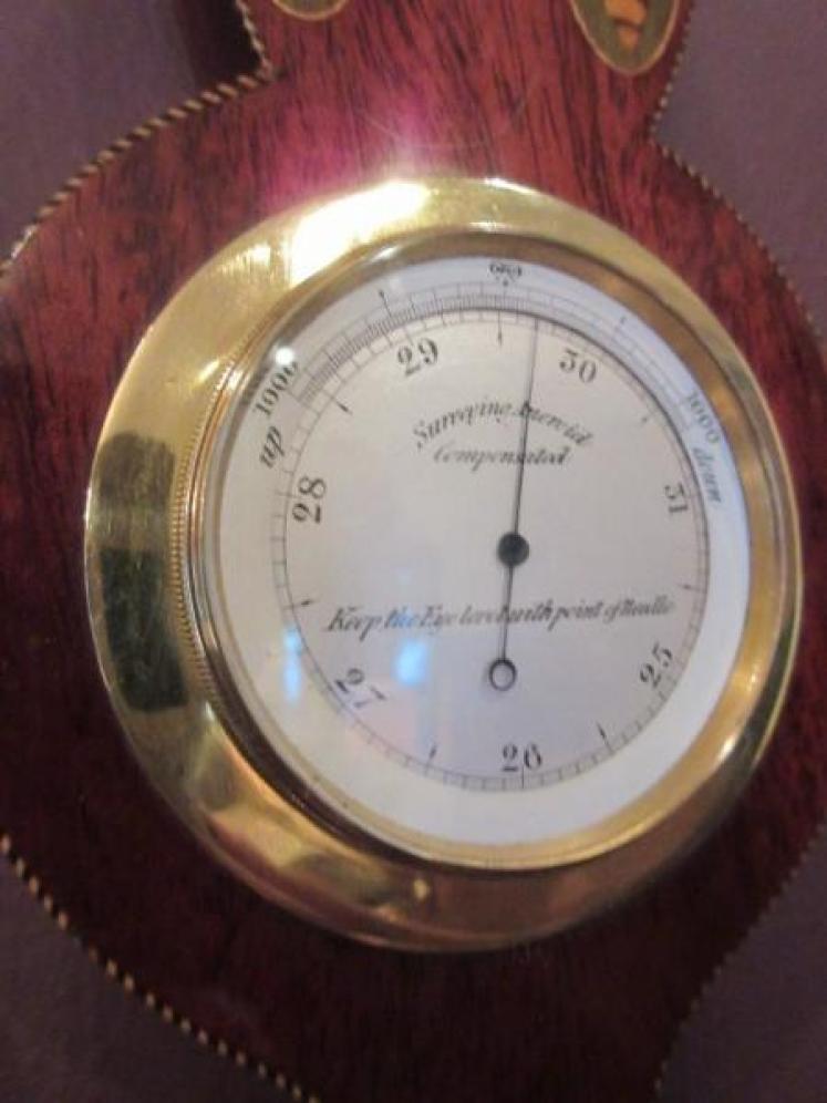 Superb Victorian Sheraton Inlaid Miniature Banjo Barometer - Image 5