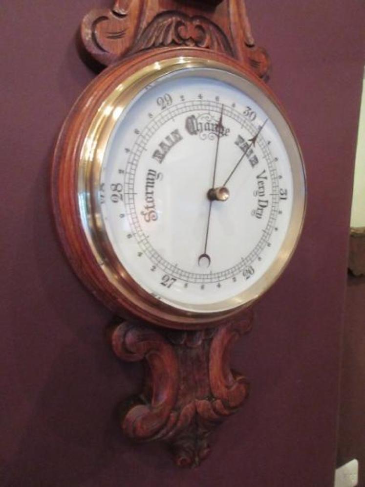 Superb Mid Victorian Polished Oak Banjo Barometer - Image 4