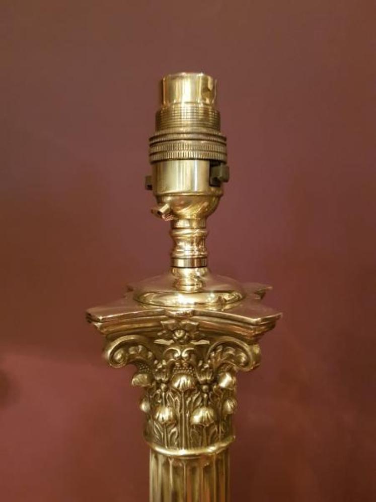 Pair of Edwardian Solid Brass Corinthian Column Table Lamps - Image 2