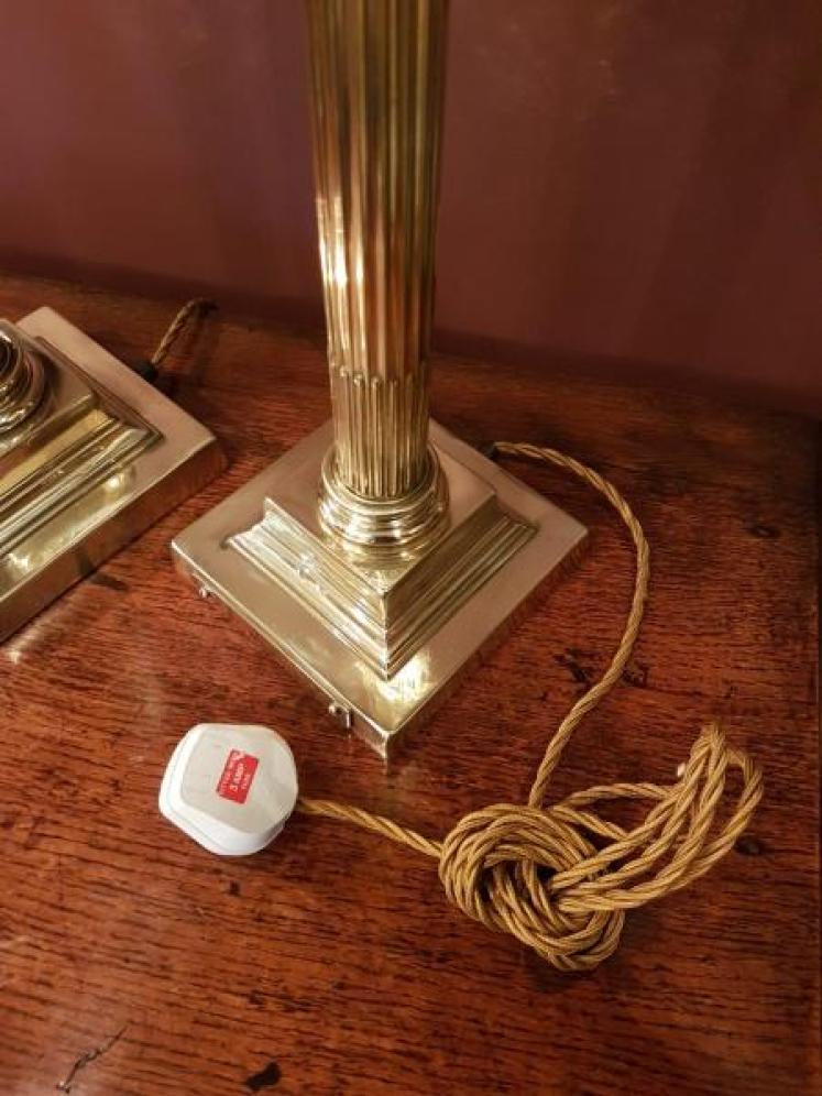 Pair of Edwardian Solid Brass Corinthian Column Table Lamps - Image 4