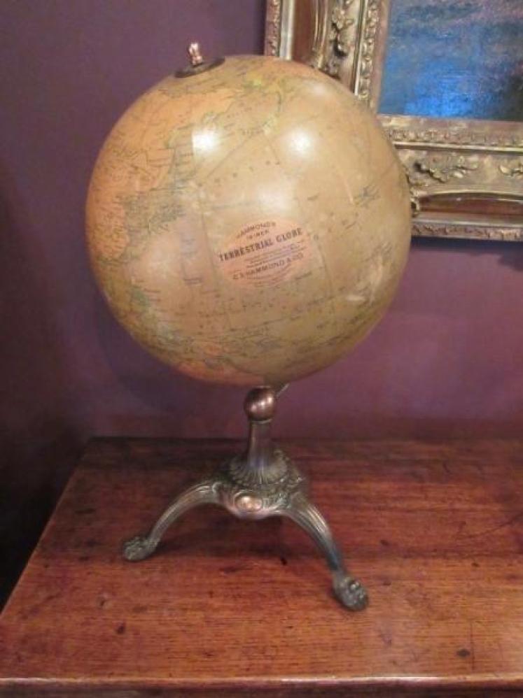 Large 1920's Hammond's 12" Paper Mache Terrestrial Globe - Image 1