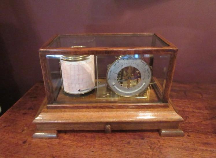 Edwardian Period Oak Cased Barograph & Barometer - Image 1