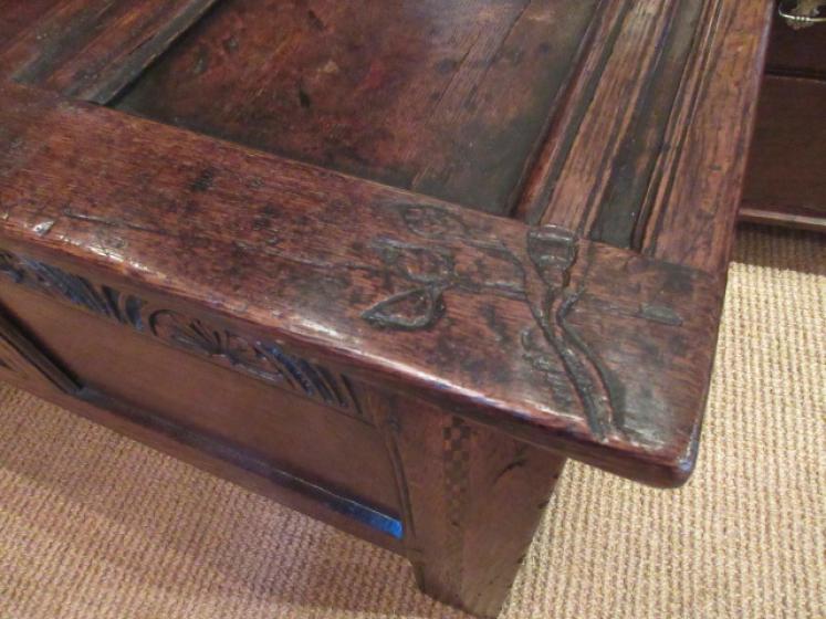 George II Period Oak Three Panel Yorkshire Coffer - Image 4