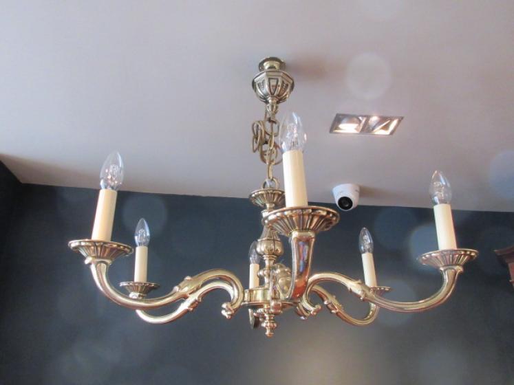 Edwardian Period Cast Brass Six Arm Chandelier - Image 1