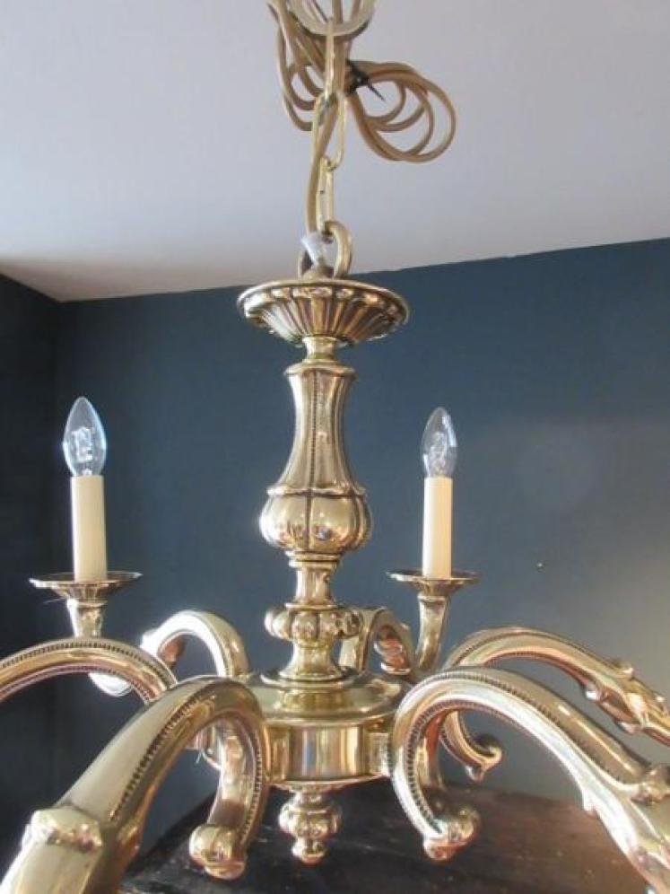 Edwardian Period Cast Brass Six Arm Chandelier - Image 2