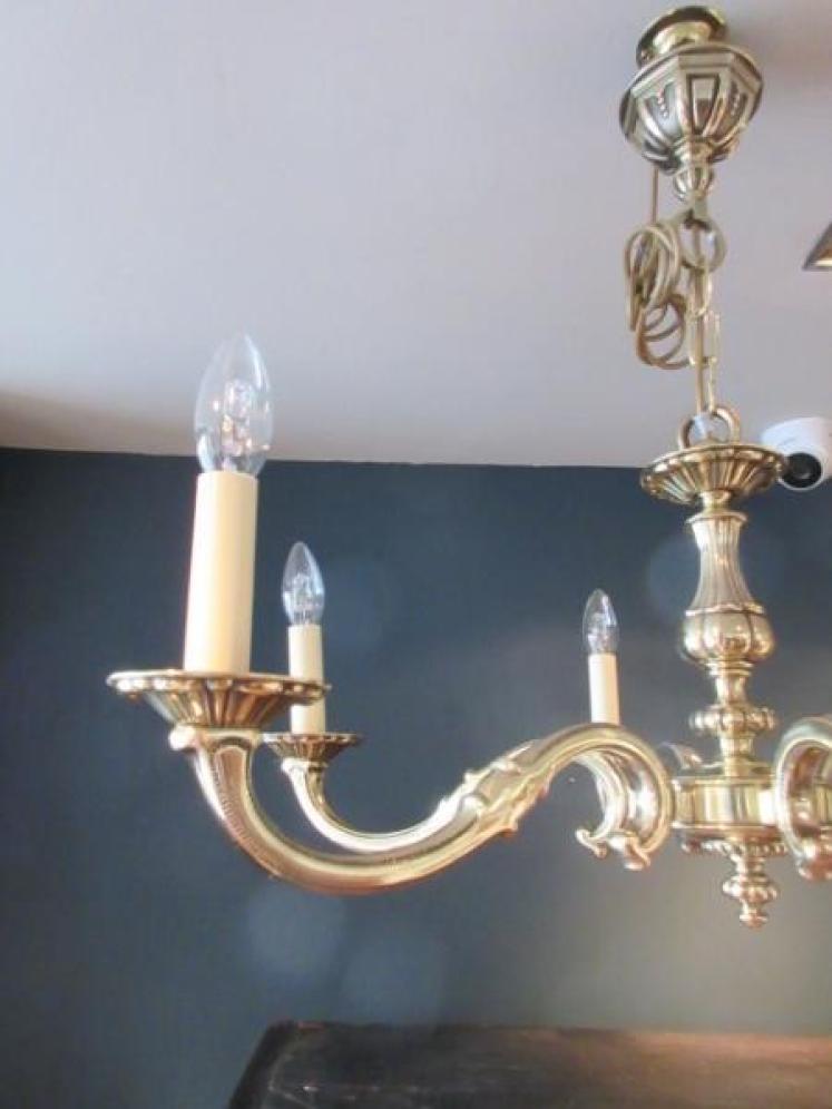 Edwardian Period Cast Brass Six Arm Chandelier - Image 4