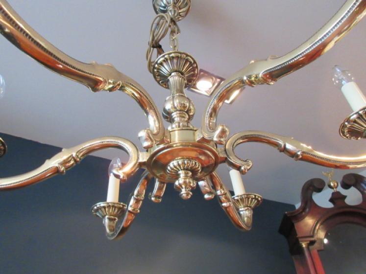 Edwardian Period Cast Brass Six Arm Chandelier - Image 5