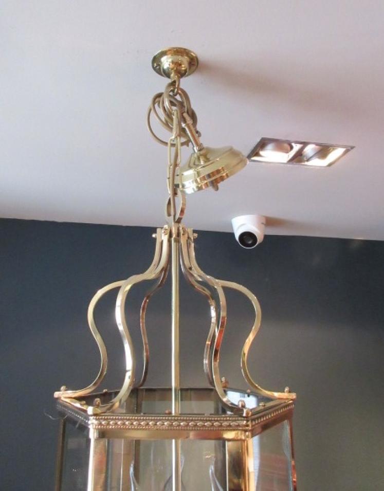 Edwardian Period Polished Brass Hall Lantern - Image 4