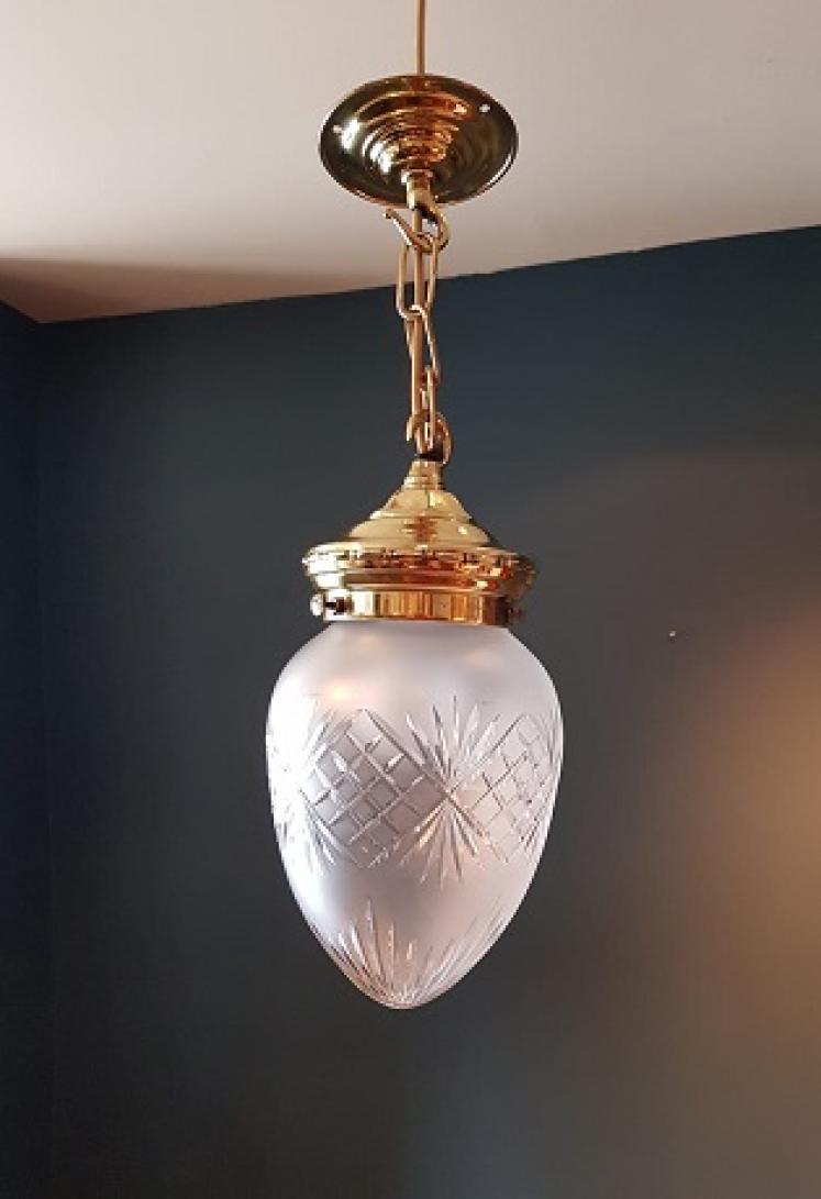Edwardian Period Crystal Cut Glass Hanging Pendant Light - Image 1