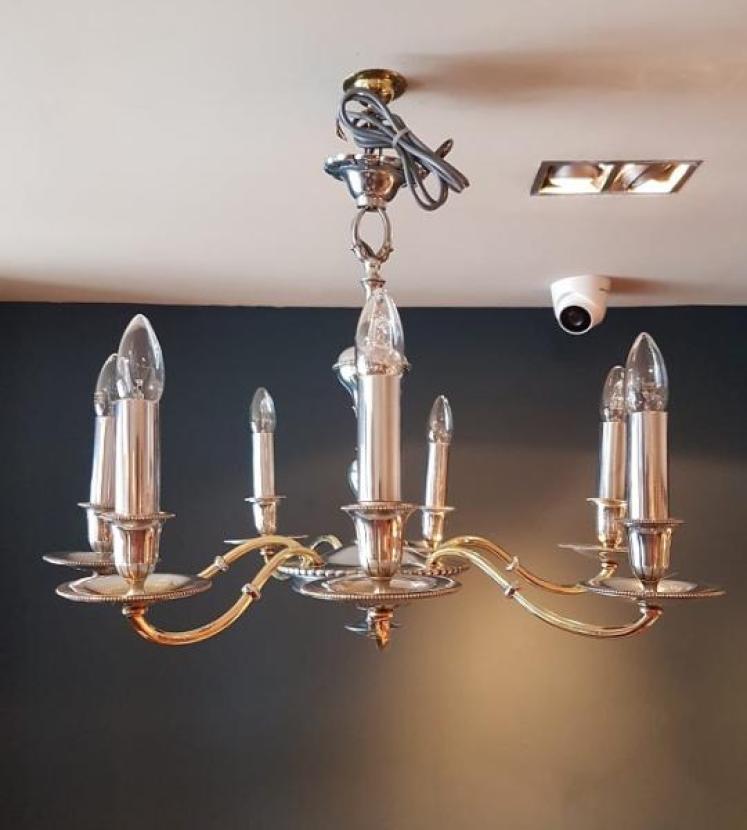 Edwardian Antique Nickel Plated Six Arm Chandelier - Image 1