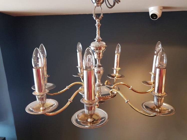 Edwardian Antique Nickel Plated Six Arm Chandelier - Image 2