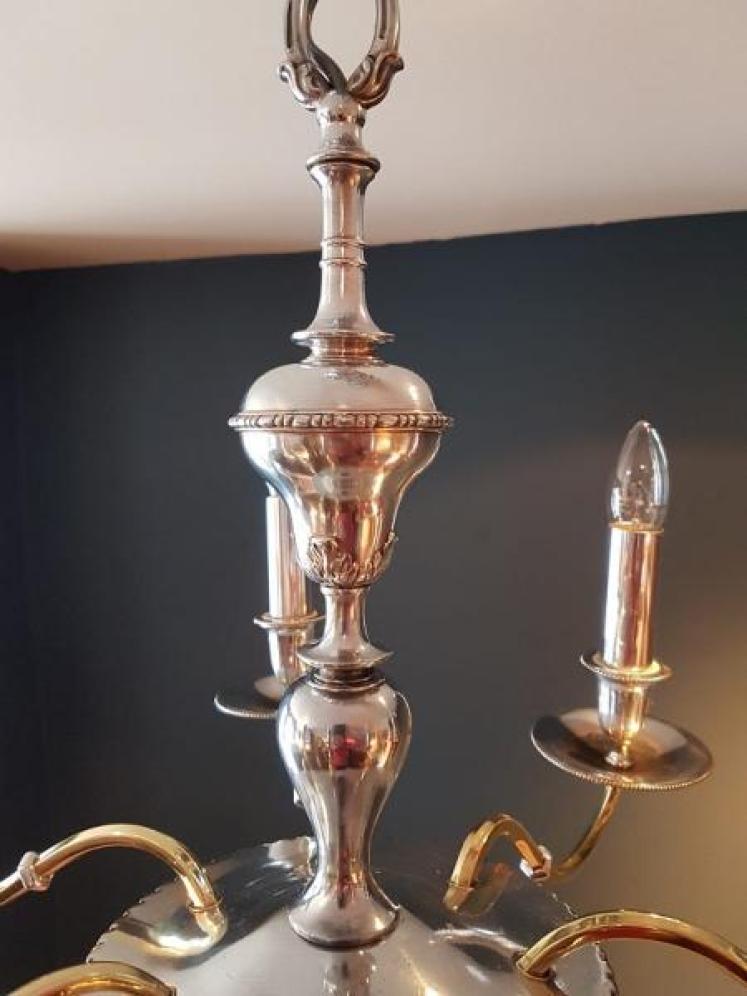 Edwardian Antique Nickel Plated Six Arm Chandelier - Image 3