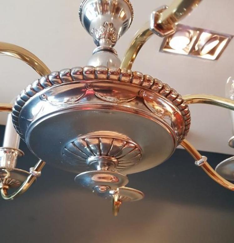 Edwardian Antique Nickel Plated Six Arm Chandelier - Image 4