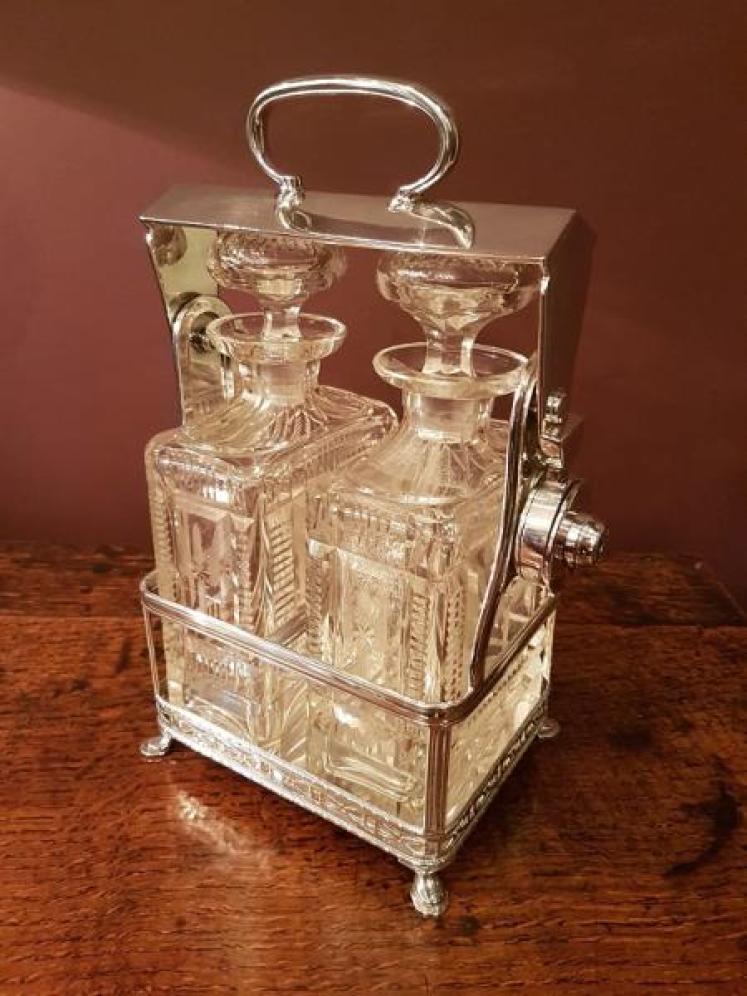 Superb Victorian Crystal Cut Two Bottle Whisky Tantalus - Image 1