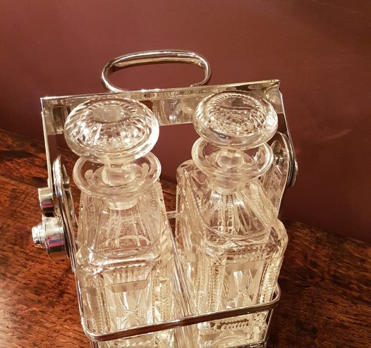 Superb Victorian Crystal Cut Two Bottle Whisky Tantalus - Image 3