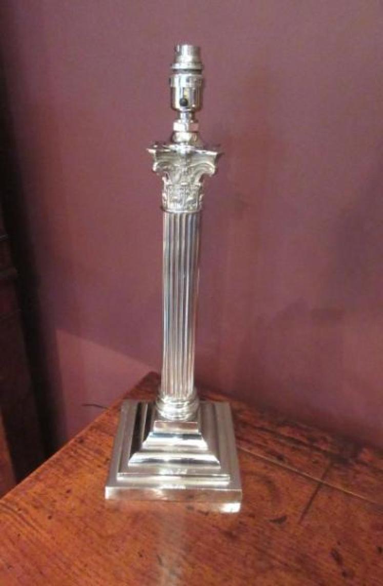 Edwardian Period Silver Plated Corinthian Table Lamp - Image 1