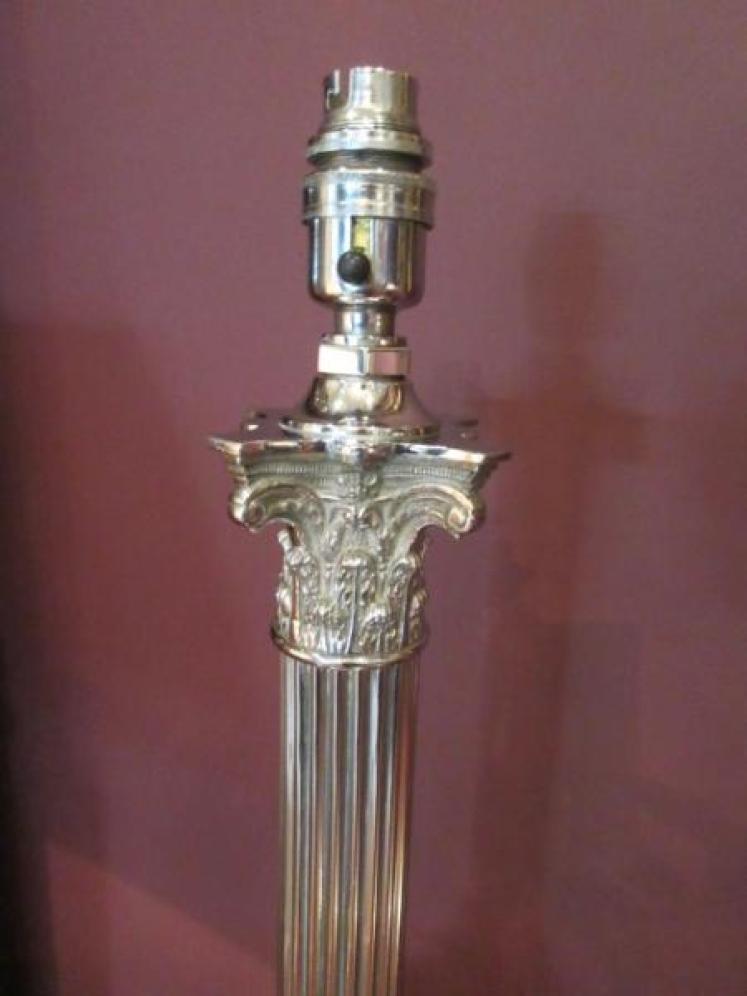 Edwardian Period Silver Plated Corinthian Table Lamp - Image 3